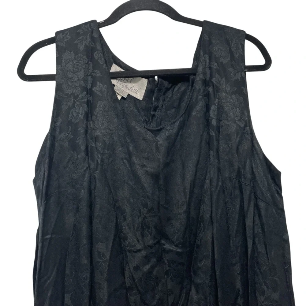 Vintage Sarah Elizabeth 1990s Black Rose Jacquard Sleeveless Rayon Maxi Dress - Picture 3 of 7